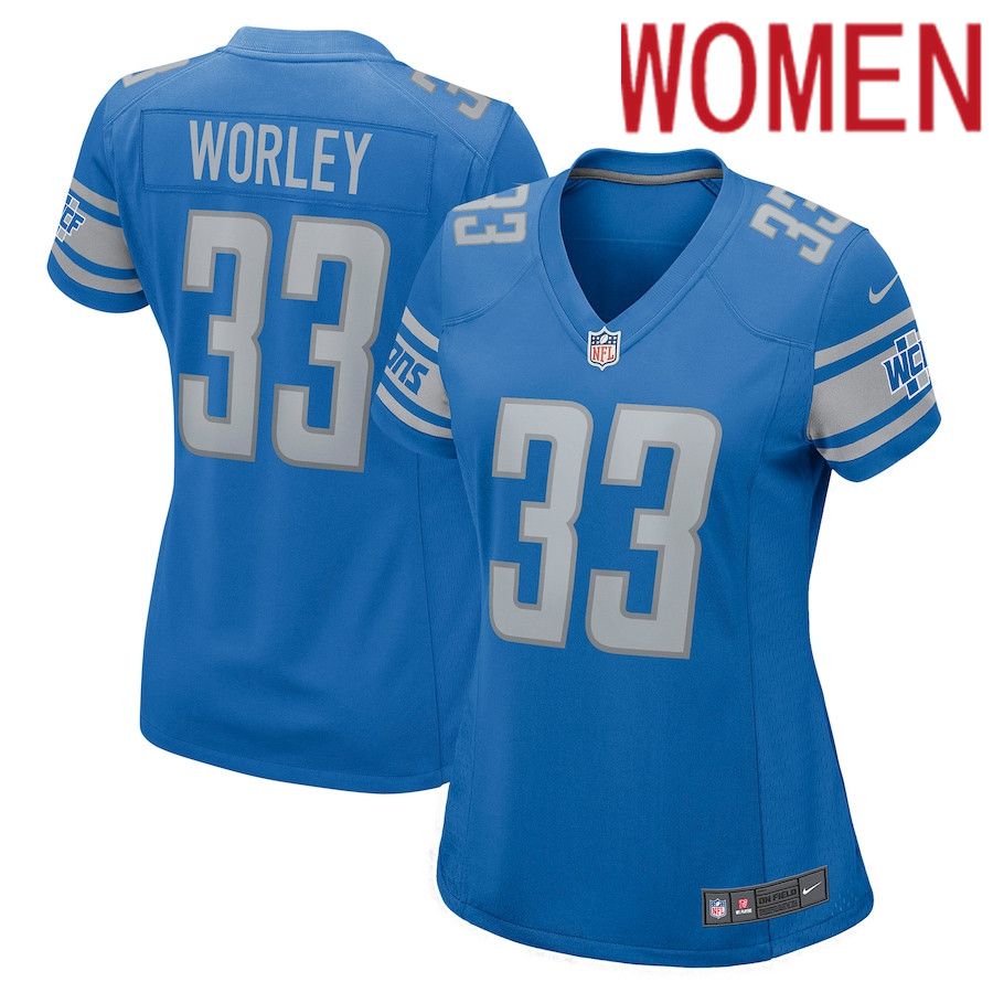 Women Detroit Lions #33 Daryl Worley Nike Blue Game NFL Jersey->women nfl jersey->Women Jersey